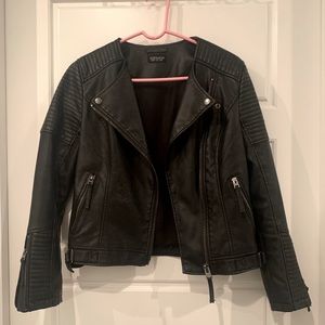 Topshop Black Moto/Biker Faux Leather Jacket - Size US 6 - Excellent Condition